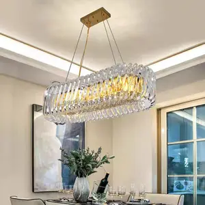 Modern Luxury LED Crystal Chandelier German Warehouse Indoor Decorative Pendant Stainless Steel Oval for Restaurant Hanging
