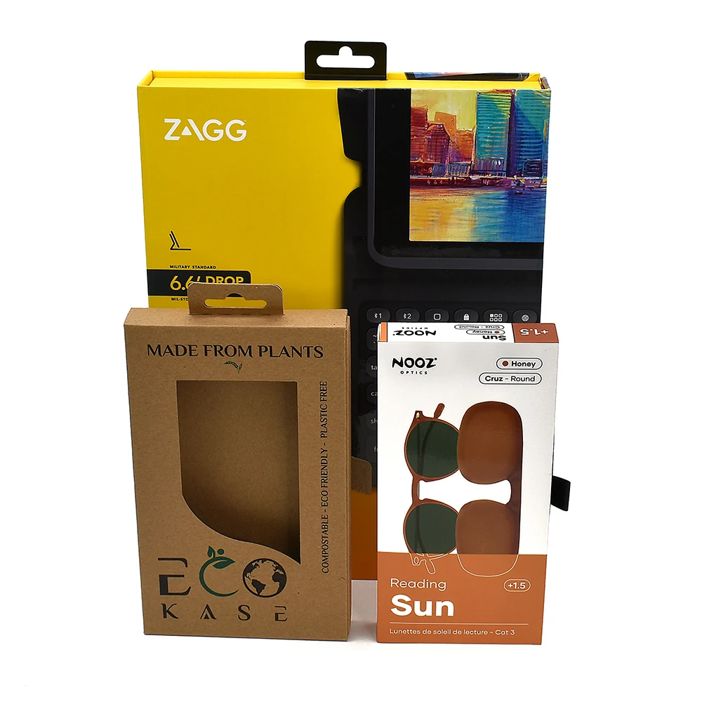 Wholesale Eco-Friendly Recycled Electronics Packaging Custom Paper Display Boxes UV Coating Embossing Featuring Unique Hanging manufacture