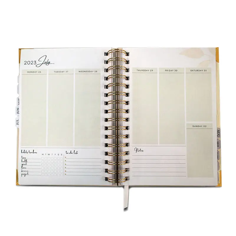 2024 Custom Printing Spiral Bound Diary Journal Notebook Self Care Daily Weekly Planner A5 A6 B5 Sizes Custom Color Cover Gift