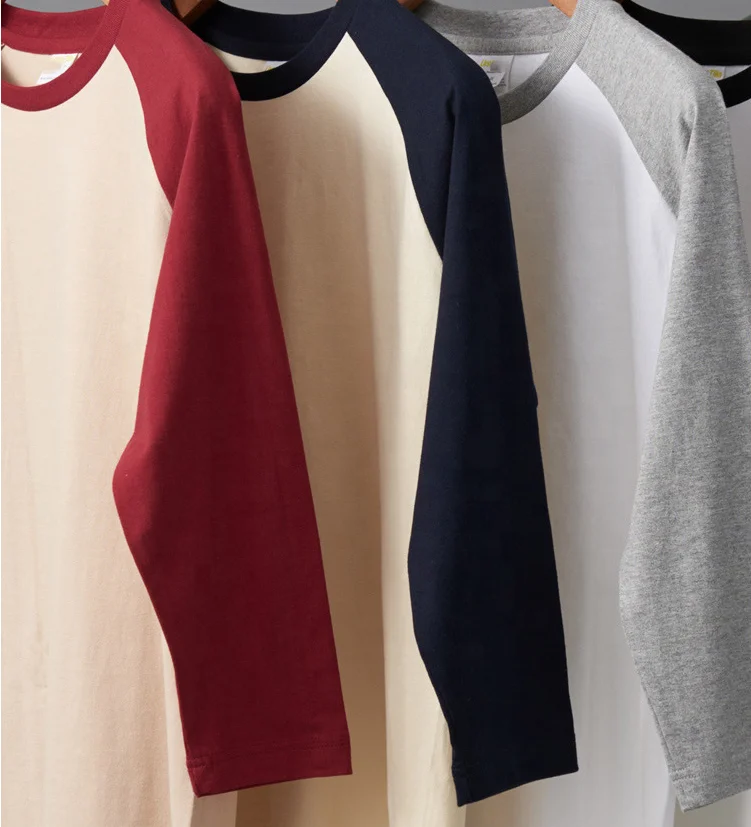 JL0728A High Quality Cotton Raglan T-Shirt Long Sleeve Two Color T Shirt for Men Stylish Full Sleeve Tee