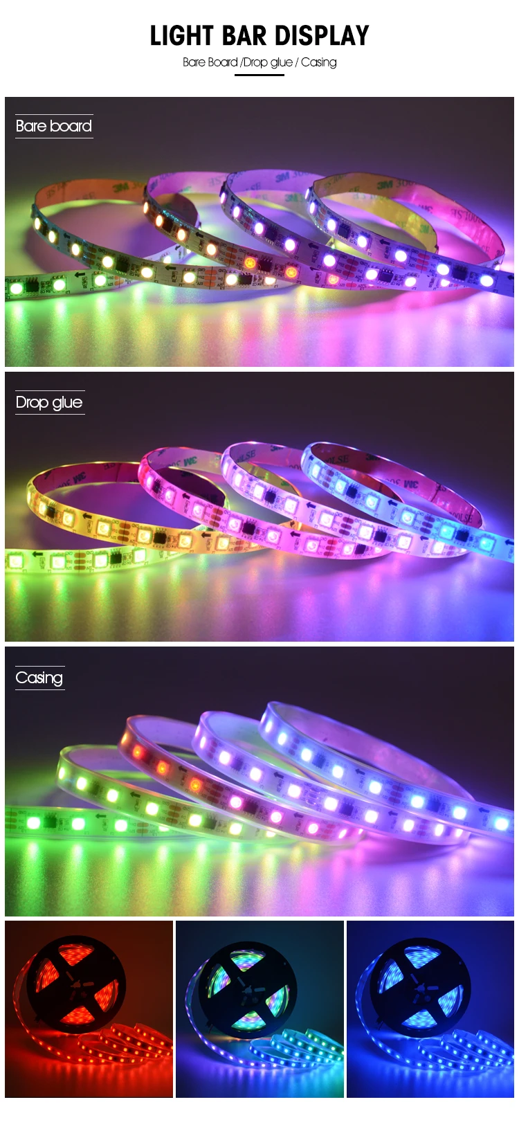 Jercio SM16703 / WS2811 / UCS1903 / XT1801 SMD5050 DC12V External IC RGB Flexible LED Strip 60leds/m for decorative Lighting