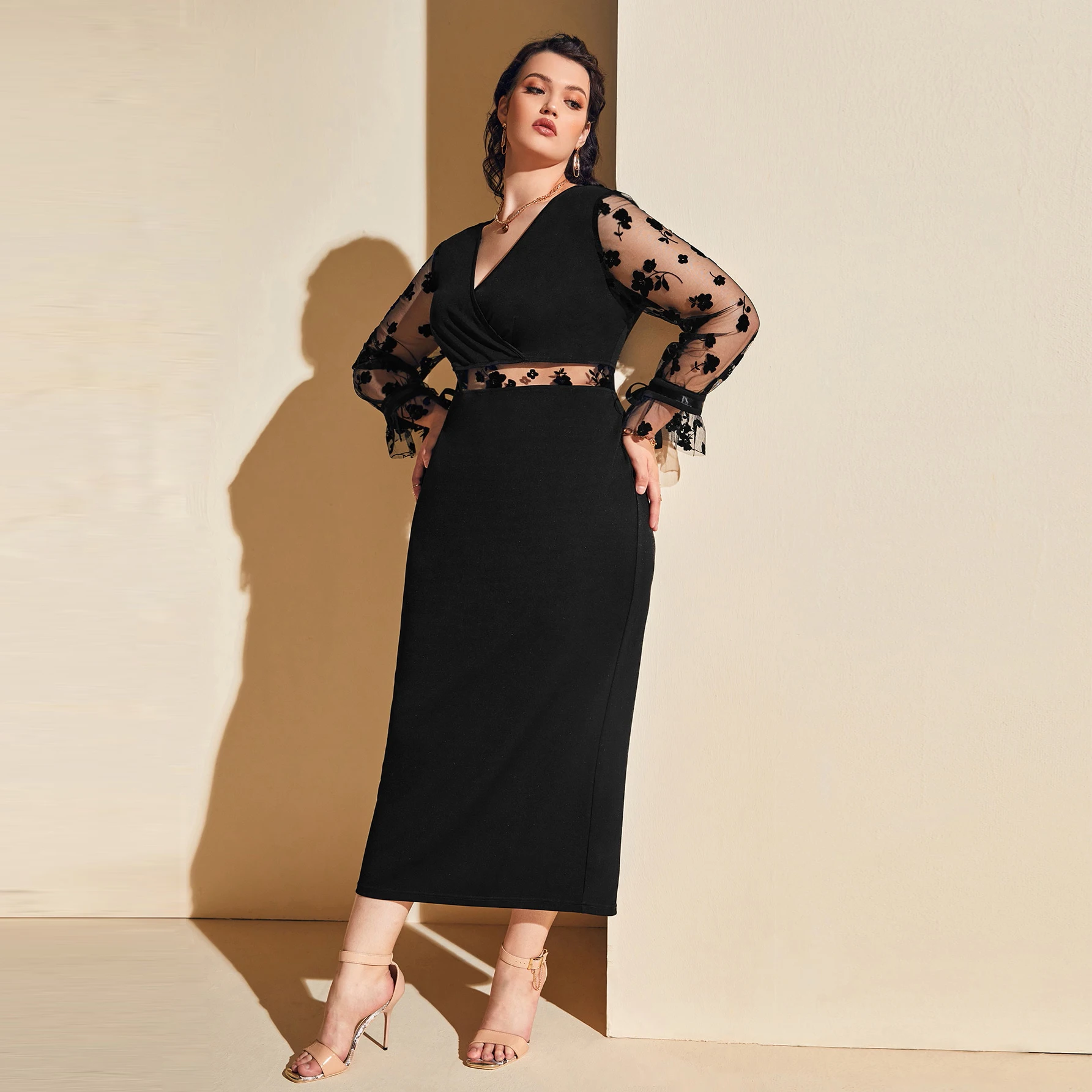 Party Dresses Women Evening Plus Size Evening Dresses Plus Size Long Sleeve  Full Lace Polyester OEM Service Crop Top Woven L-4XL