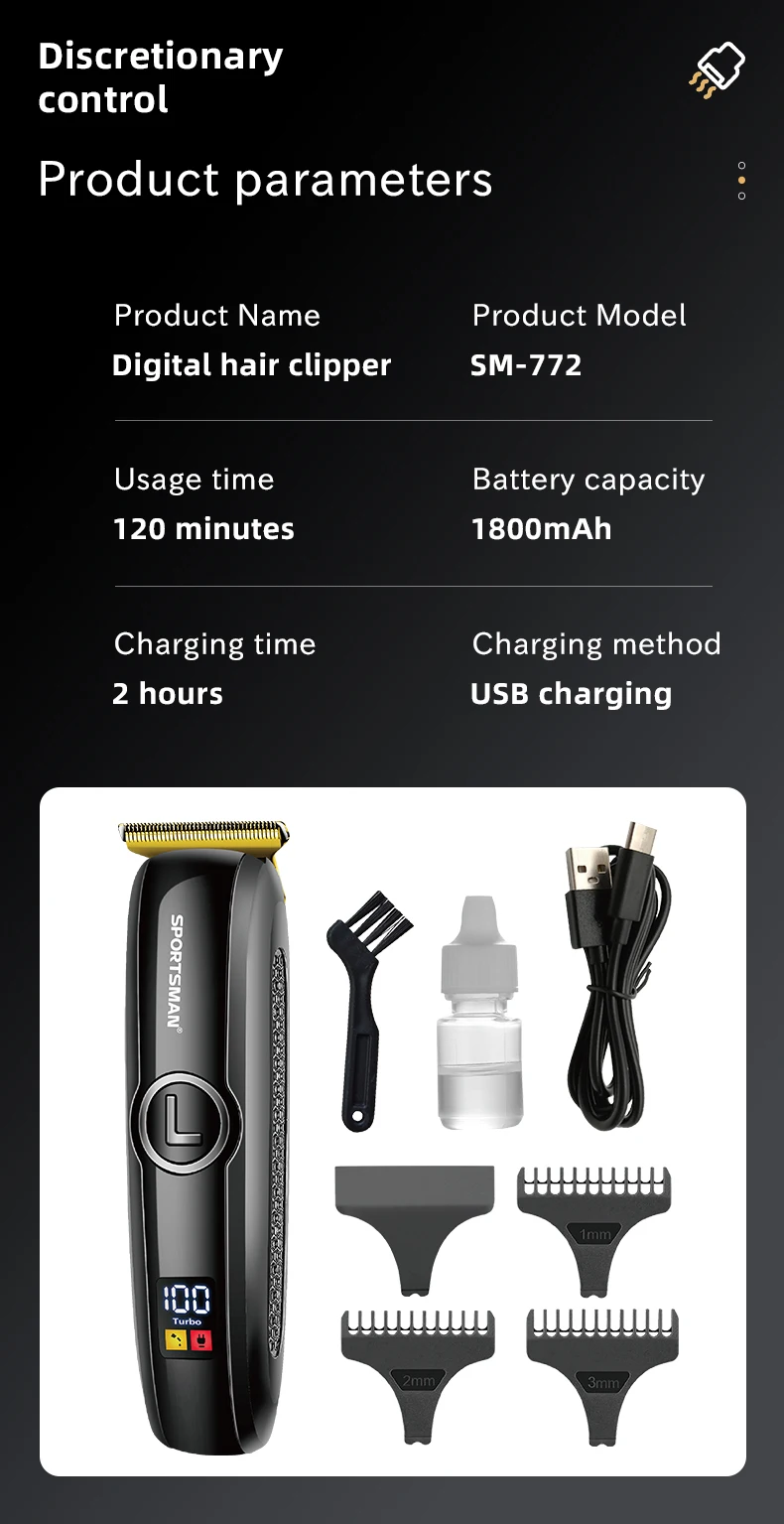 Professional Electric Hair for & Trimmer Stainless Steel Blades IPx4 Waterproof LCD Display High Power for Home Salon Use