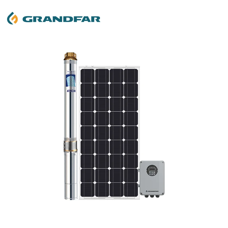 Grandfar 1.7hp DC 110V Submersible Water Pump Kit Solar Powered Agriculture Deep Well Pencil Submersible Pumps