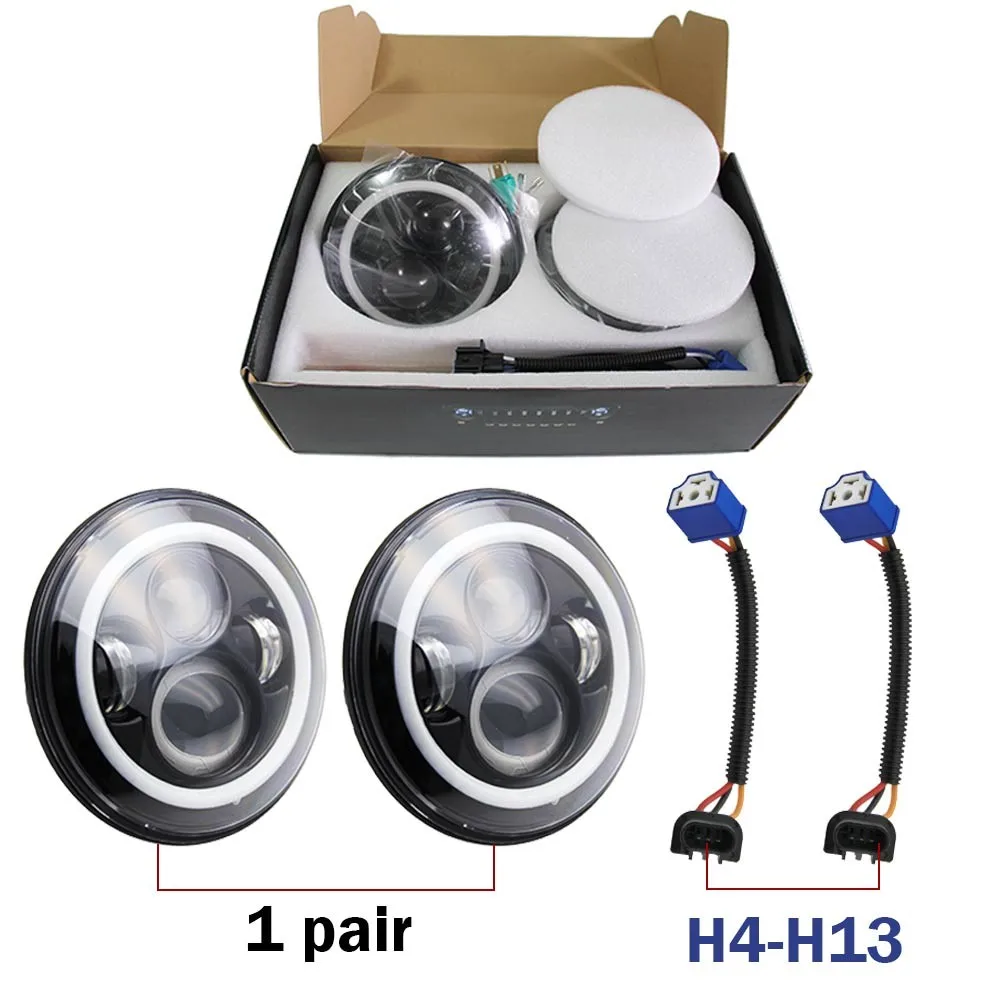 IP68 DOT E9 DRL Angle Eye Amber Turn Light Moto Motorbike 72W 50W 24V 12V Round 7 Inch Led Headlight for Motorcycle