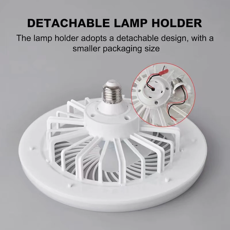 Easy Install Mini Socket Fan Dimmable 3 Wind Speeds Remote Control Base Enclosed E27 Ceiling Fan for  Bedroom Kitchen
