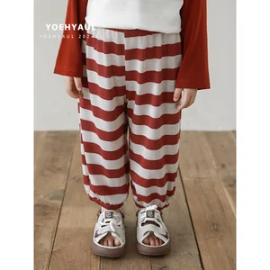 YOEHYAUL GX0003 Summer Loose Toddler Girls Pants&trousers Cool Breathable Stripe Kid Girls Pants