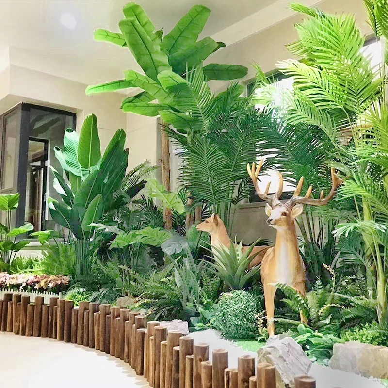 Garten-Dekorationen Knstliche Pflanzen Getopfte Plastik-Bonsai-Bume  Monstera-Kunstpflanze Knstlicher Palmenbaum Bananenbaum Ficus-Bonsai
