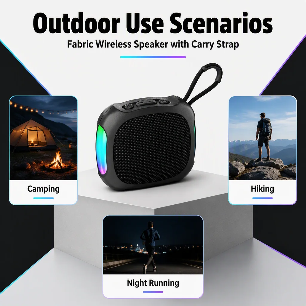 Fabric Retro Design Speaker RGB Cool Lighting Party TWS Pairing for Camping Hiking and Night Running