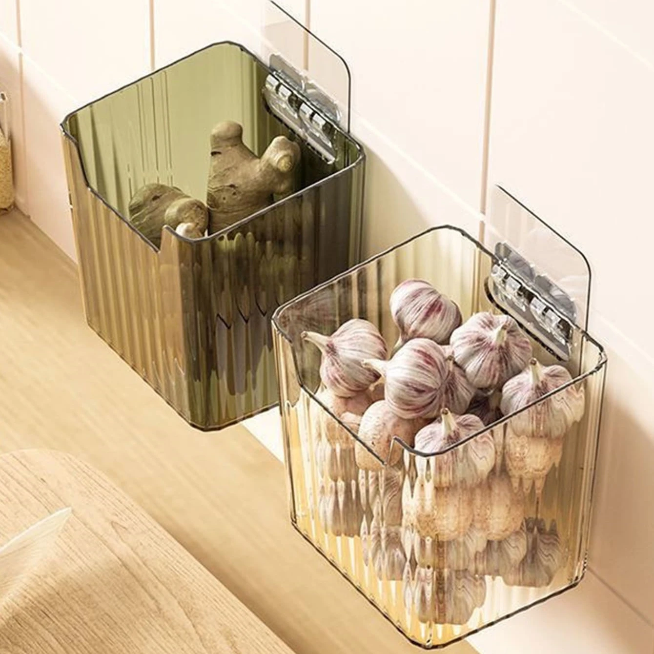 New Durable Ginger Garlic Storage Boxes Wall Mounted Hanging Basket Portable Household Universal Kitchen Bathroom Accessories