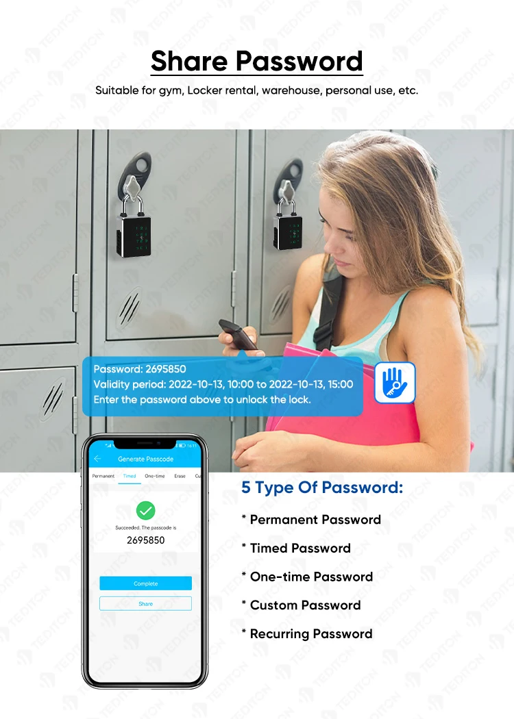 Tediton Security Combination Nfc Padlock Ttlock/tuya App Padlocks And