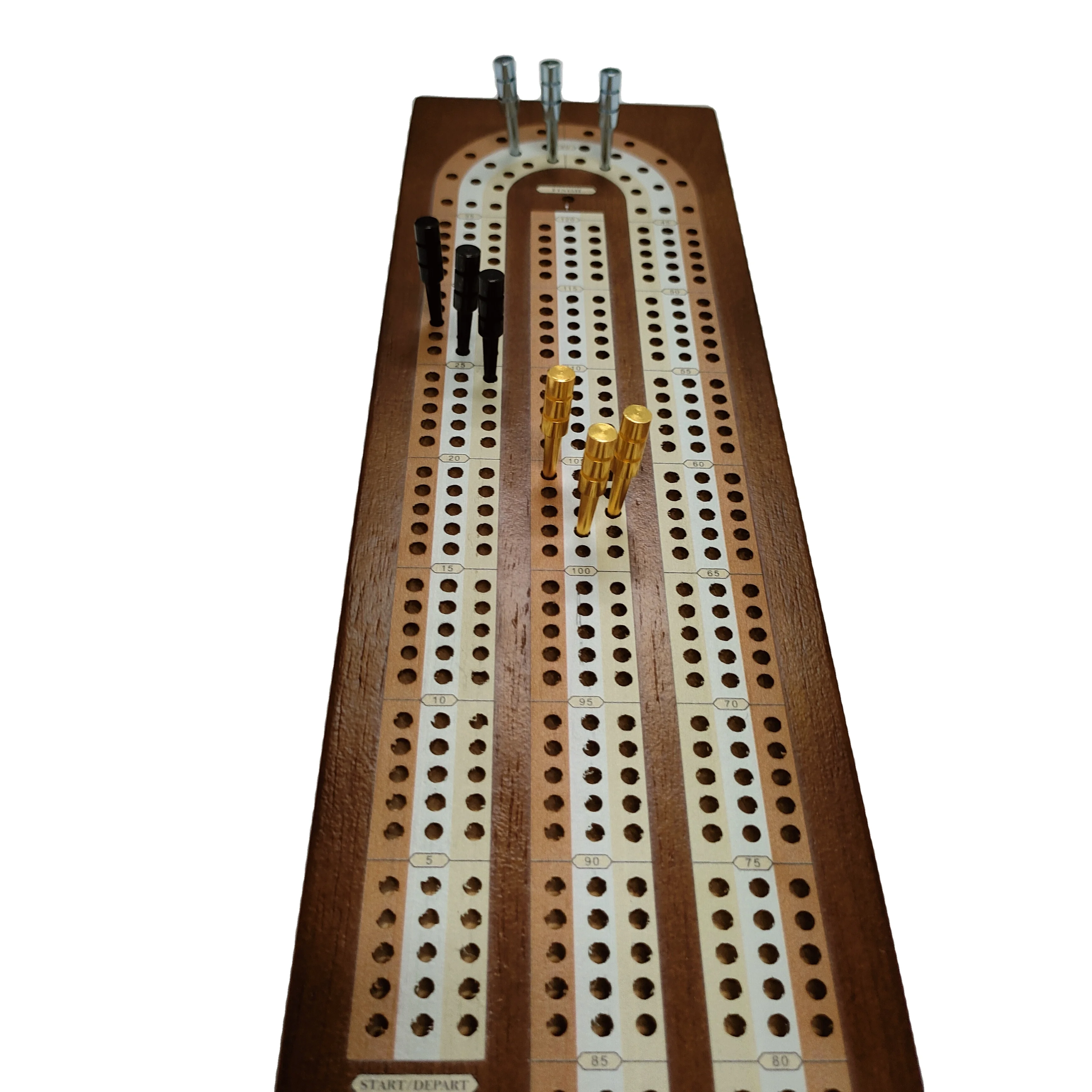 Cribbage Board Game Set with Continuous 3-Track Board & Magnetic Lock Metal Pegs Vinyl Sticker Playing Cards Storage Area