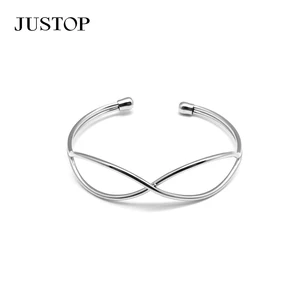 Fashion Brass Open Hollow Cross Mobius Loop Bangle Cuff Gold Plated Silver Bracelet for Women Couples Lovers Trendy Jewelry
