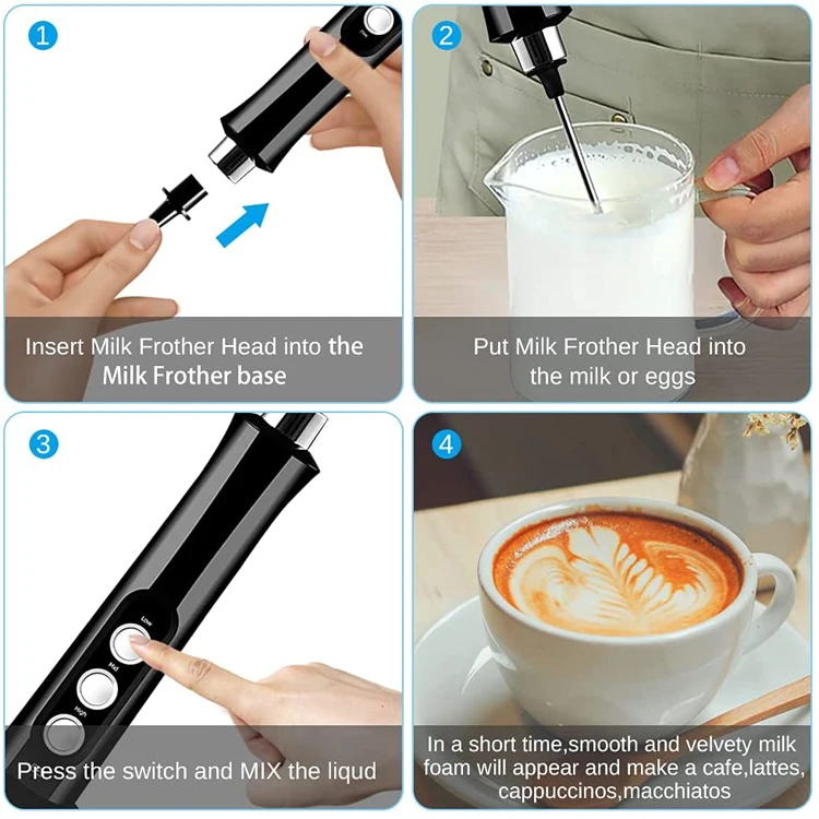 1 Set Of Handheld Electric Milk Frother And Egg Beater, 1200mah, Equipped  With 2 Heads, Usb Rechargeable, 3 Adjustable Speeds, Suitable For Coffee  Latte, Cappuccino, Hot Chocolate, And Whisking Eggs.