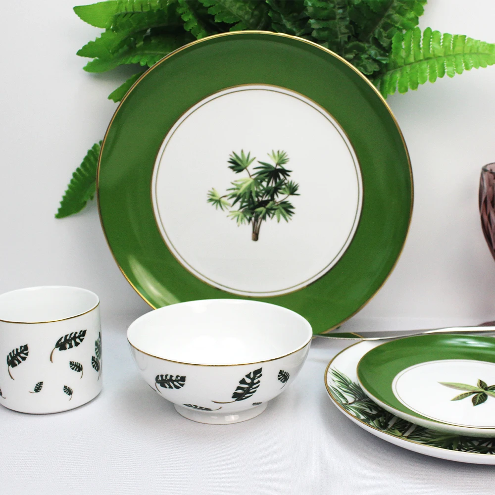 Modern Ceramic Dinner Set Dinnerware Green Wedding Porcelain Dishes