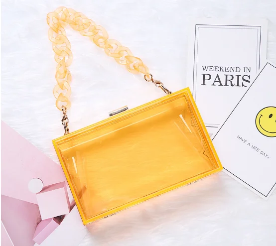 Wholesale Trendy Party Acrylic Transparent Bag Luxury Summer Clear Box  Clutch Candy Pattern Chain Colorful Evening Purse
