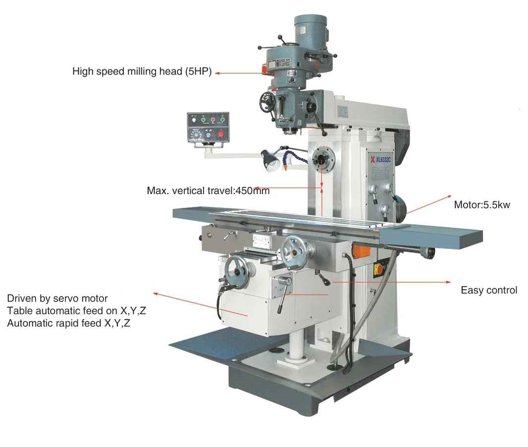 Xl6336c Universal Turret Milling Machine Motor 3 Axis Milling Machine