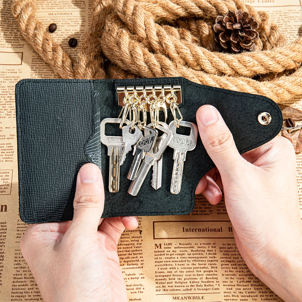 Genuine Leather Key Holder Wallet with Hooks Custom Logo OEM