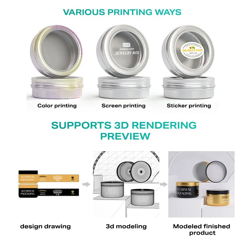30ml 50ml 80ml 100ml Aluminum Round Tin Can with clear Window for Earrings Rings Metal Container Jar Box with Lid