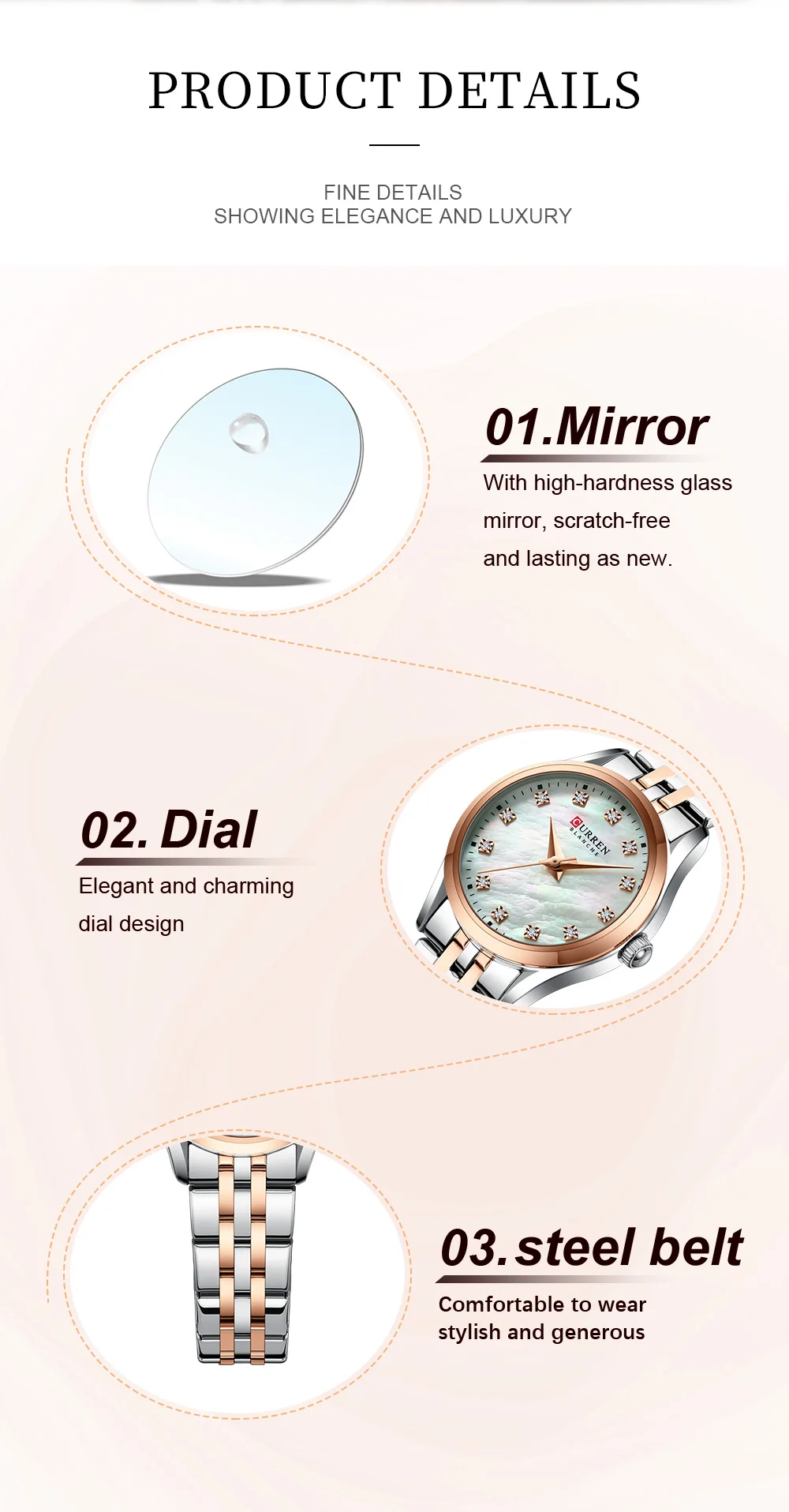 Curren 9111 Luxury Casual Fashion Simple Diamonds Design Ladies Luminous Watch Stainless Steel Band Waterproof Watches for Women