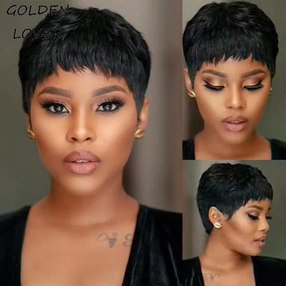 Pixie Cut Short Straight Human Hair Wig Glueless Brazilian Remy ✨PREMIUM BLACK Brazilian Remy Pixie Cut: Short Straight  main image 4