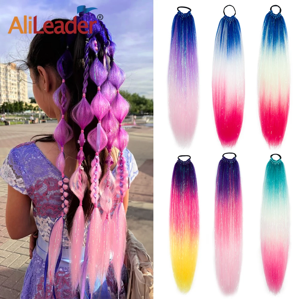Custom Colors 24 Inch Jumbo Braids With Tinsel Ponytails Sparkling