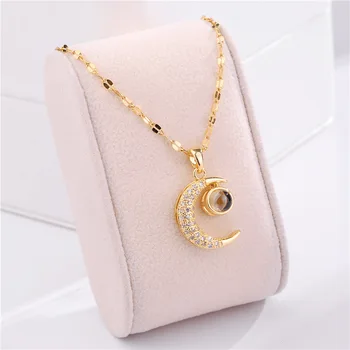 New Arrival Brand Designer Jewelry Necklace Luxury 18K Gold Stainless steel Moon Pendant Necklace for Women Jewelry Making
