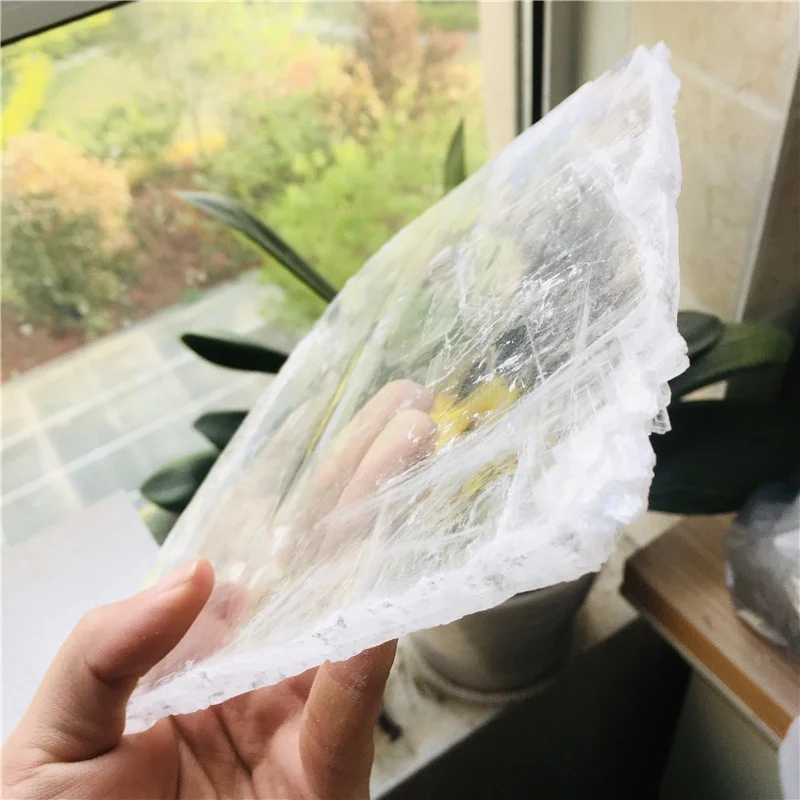 Rough Natural Clear Gypsum Selenite Slice Crystal Slab Mineral for Healing