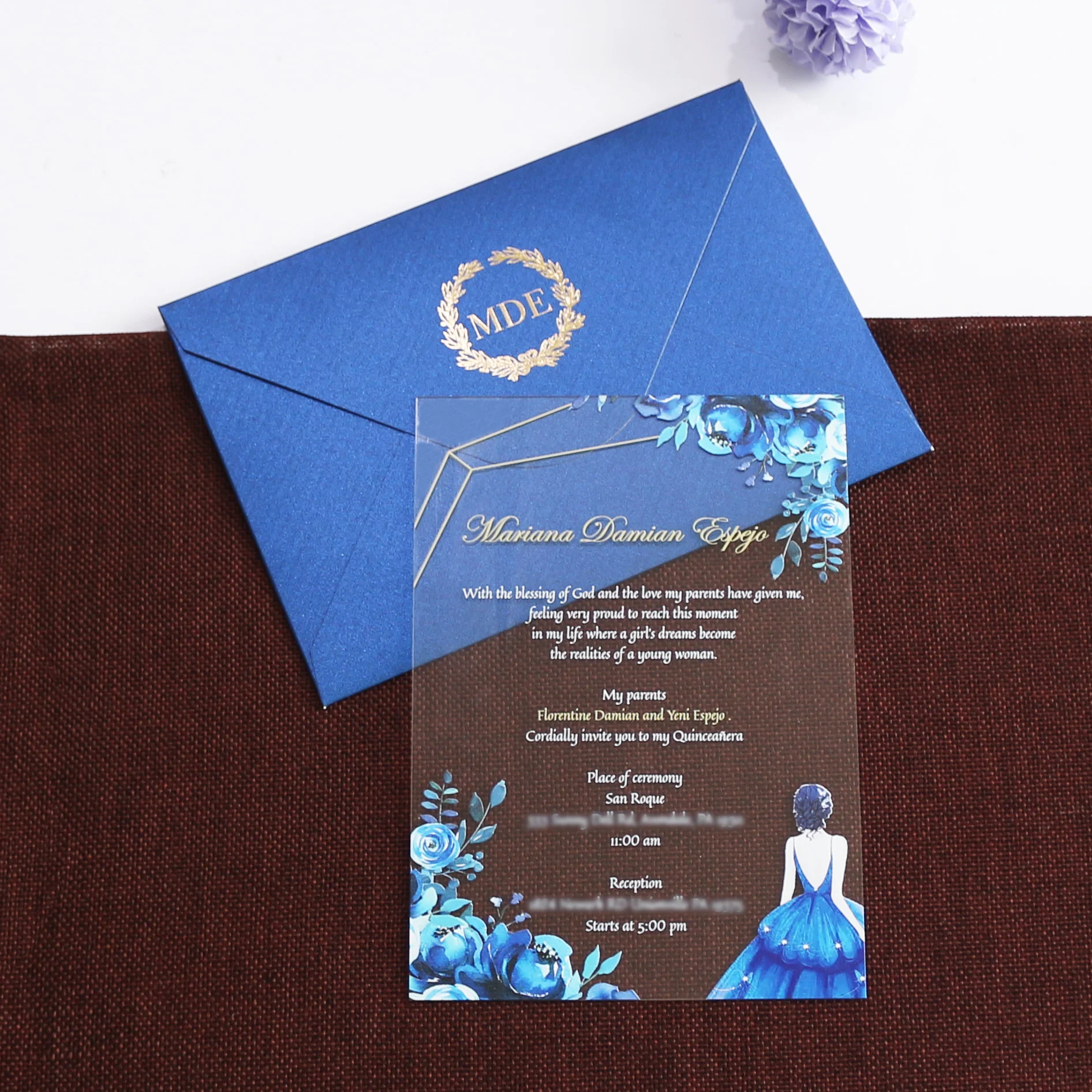 Free Design Custom Romantic Clear Acrylic Graduation Greeting Cards Birthday Evening Party Invitations Cards