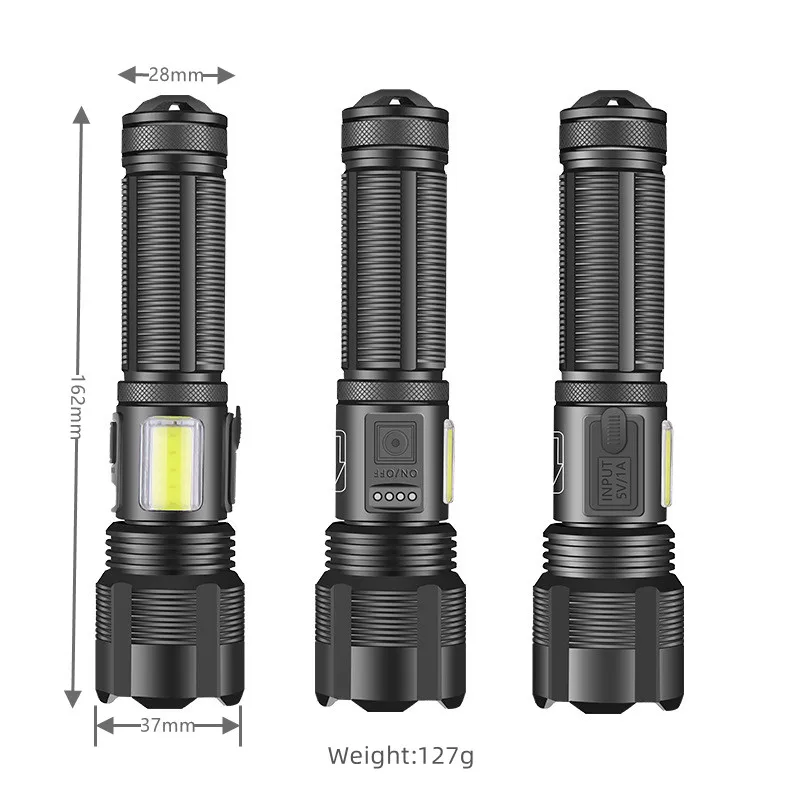 XHP50 Super Bright IPX4 Waterproof Aluminum USB-C LED Rechargeable Zoomable Camping Torch Tactical Flashlight with COB Sidelight manufacture