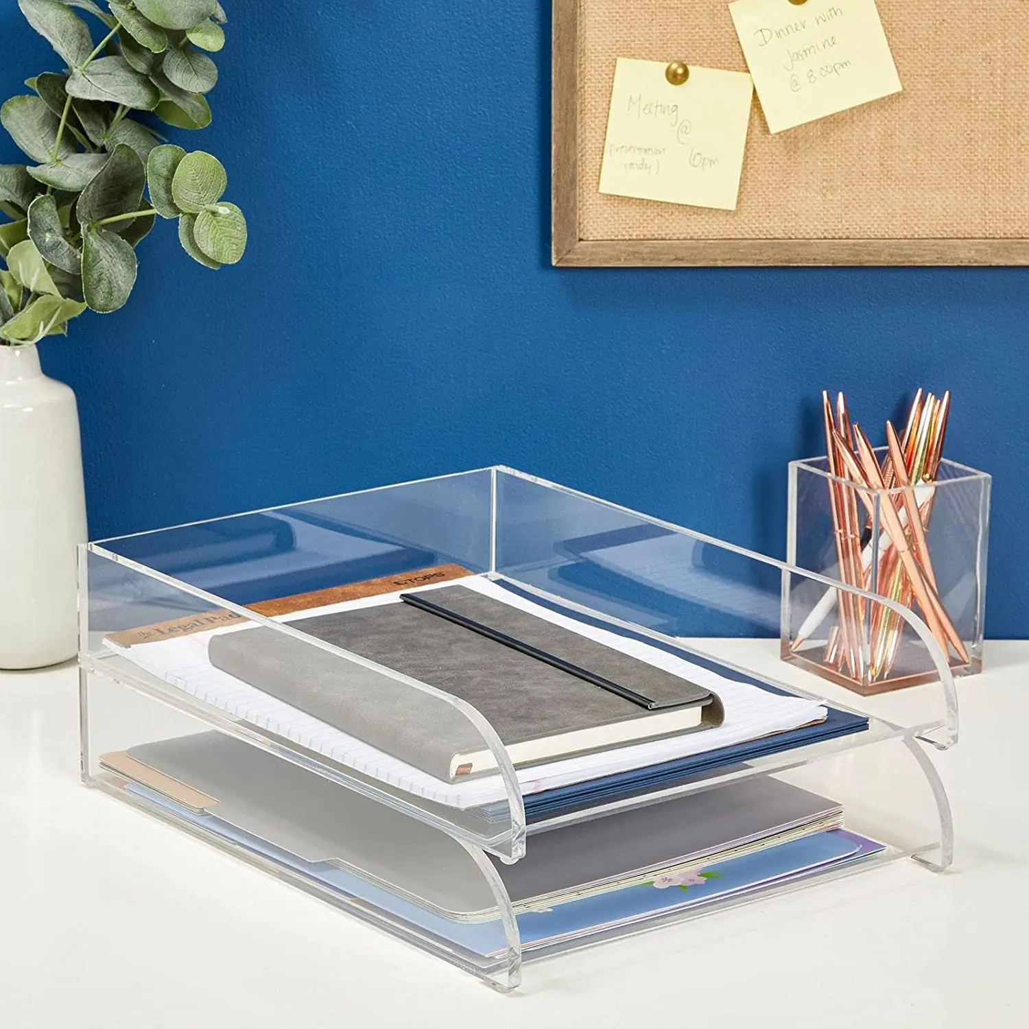 double clear acrylic letter tray stackable