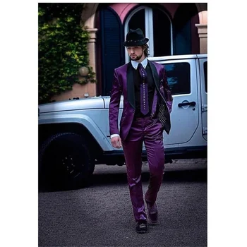 2022 Purple New Fashion High Quality Customized Tuxedo Slim Fit Men Suits For Wedding Groom Banquet 2 Pieces elegant homme groom