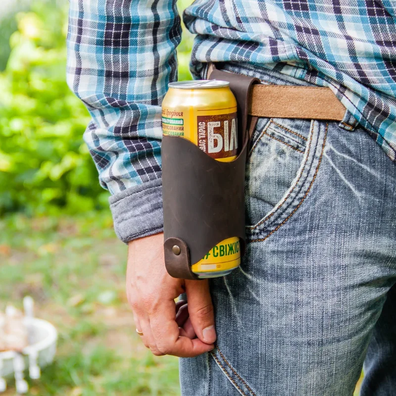 Genuine Cowhide Leather Belt Drink Holder Insulated and Waterproof Beer Can  Holster Genuine Leather Can Cover