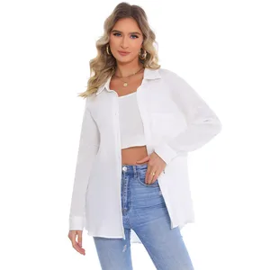 New Arrival Women's Relaxed-Fit Cotton Shirt Chic Feminine Slimming Fit Loose-Cut Blue Striped For Women