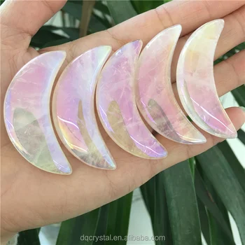 Wholesale crystal small moon angel aura rose quartz moons for gifts