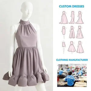 Custom Summer Clothing Manufacturer Wholesale Satin Halter Neck Ruffle Mini Dresses for Women