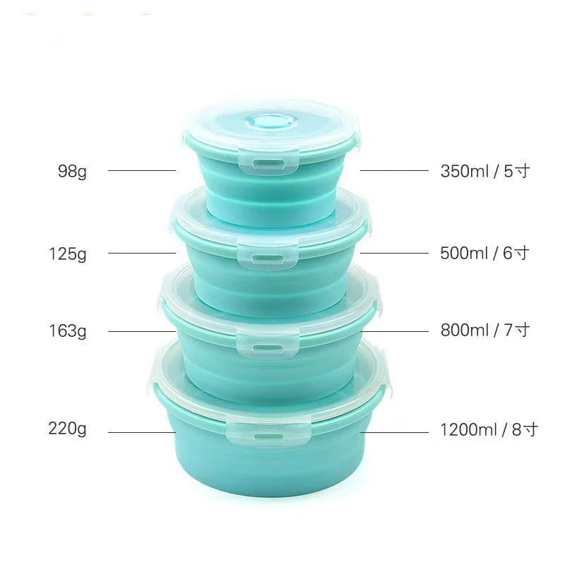 FDA folding lunch box round silicone lunch box plastic refrigerator lunch box