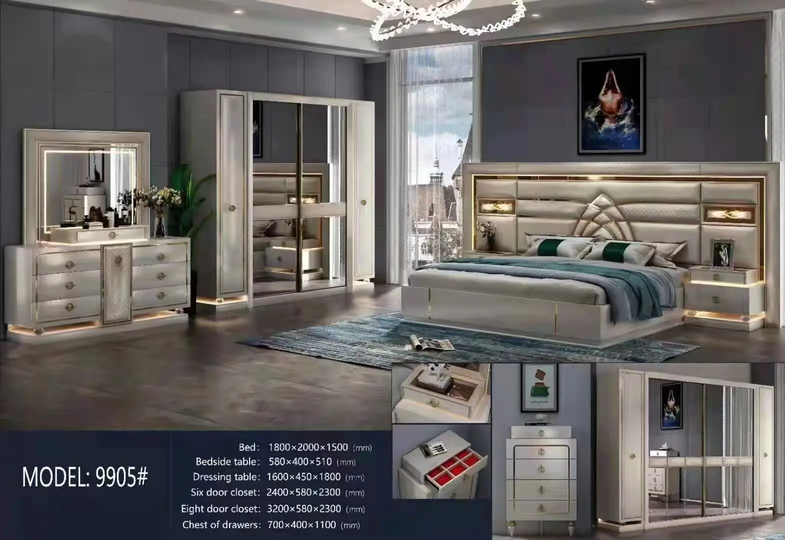 Italian Style Home Luxury Executive Low Price Bedroom Furniture Bed