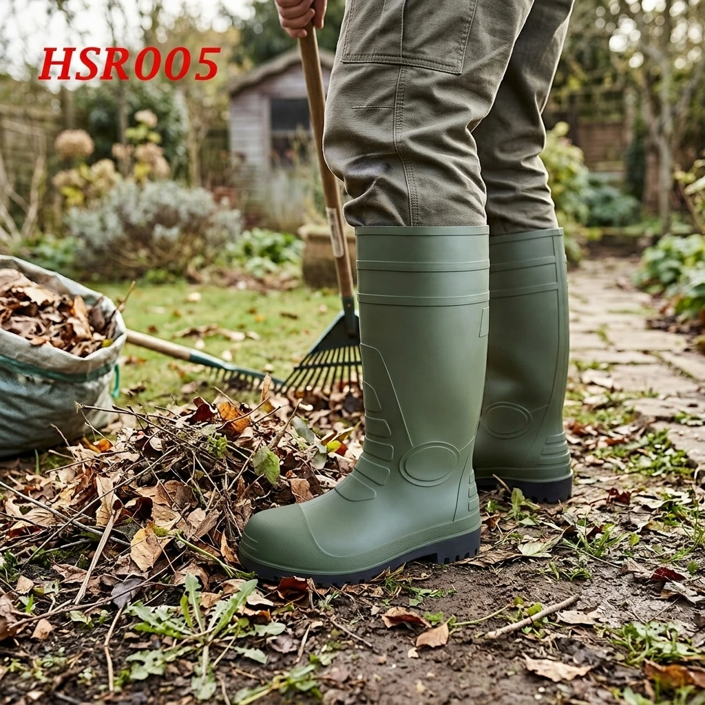ZYF,Mud Wading All-season Suitable Steel Toe Insert Safety Gumboots Orchard Harvest Full PVC Green Work Farm Boots HSR005
