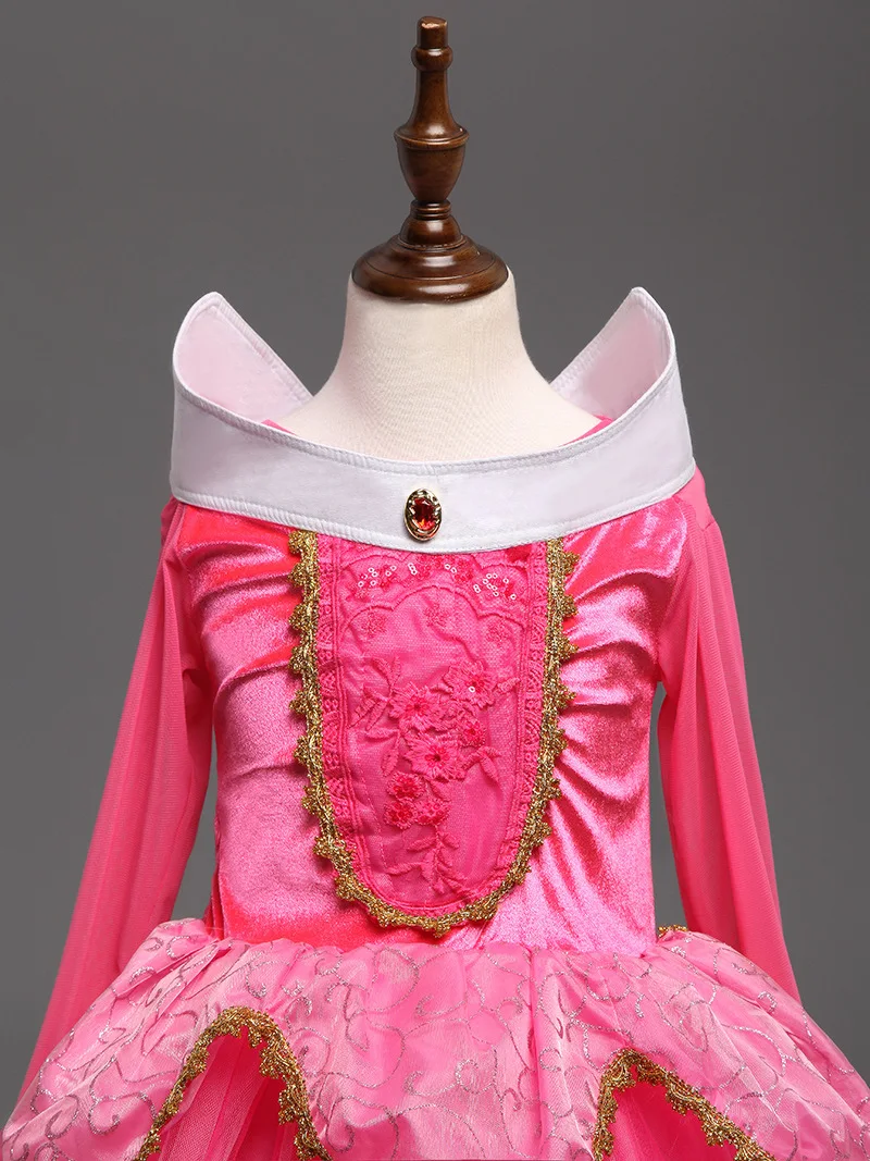 Girls Birthday Dress Sleeping Beauty Princess Aurora Dress Rose Red Girls  Cosplay Costume Halloween Carnival Party