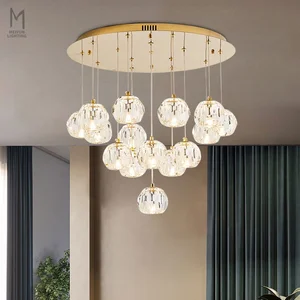 Staircase Led Crystal Chandeliers Pendant Lights Gold