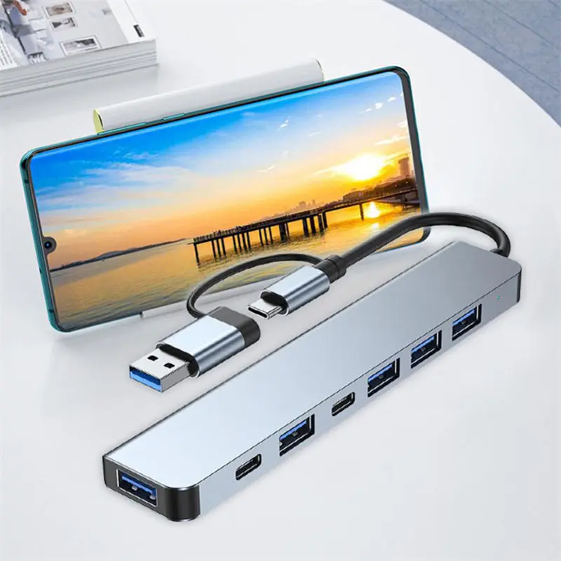 7-in-1 Mobile Computer Multi-function Dual-head USB/TYPE C 3.0 USB Hub PD5W Multi-device  7-1 Type-C to Usb 3.0 Hub