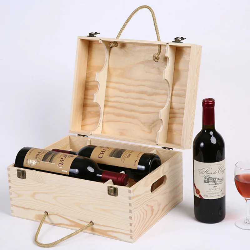 Layer for Bottles Wooden Wine Box With Handle Wooden Gift Box
