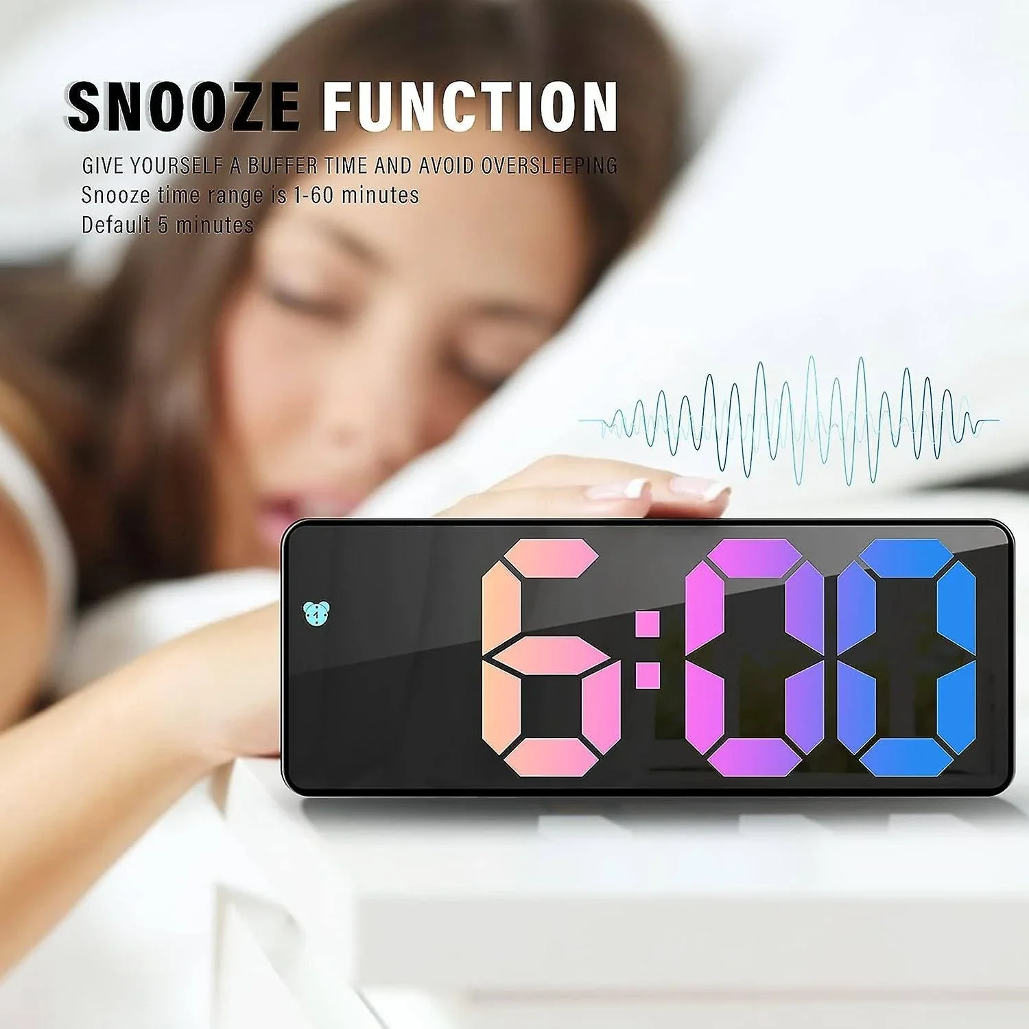 Large Square Display Adjustable Volume Colorful LED Digital Table Desktop Mirror Alarm Clock for Bedroom Living Room
