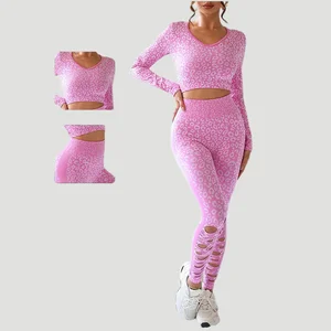 Suits Breathable Leopard Print Athleisure Suspenders Gym Clothes Ultra-Comfy Low Moq Pink Health Massage Sweatsuit