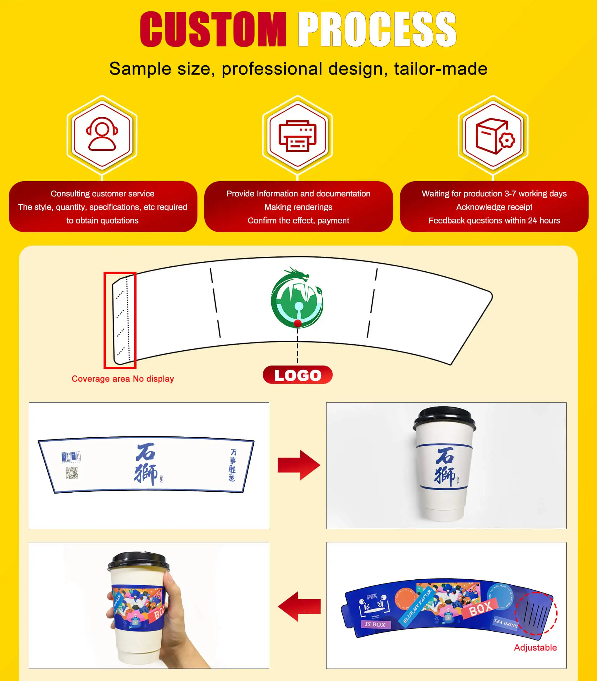 Customize Logo Design Paper Cup 6/8/10/12/16 Oz Ripple /single/double