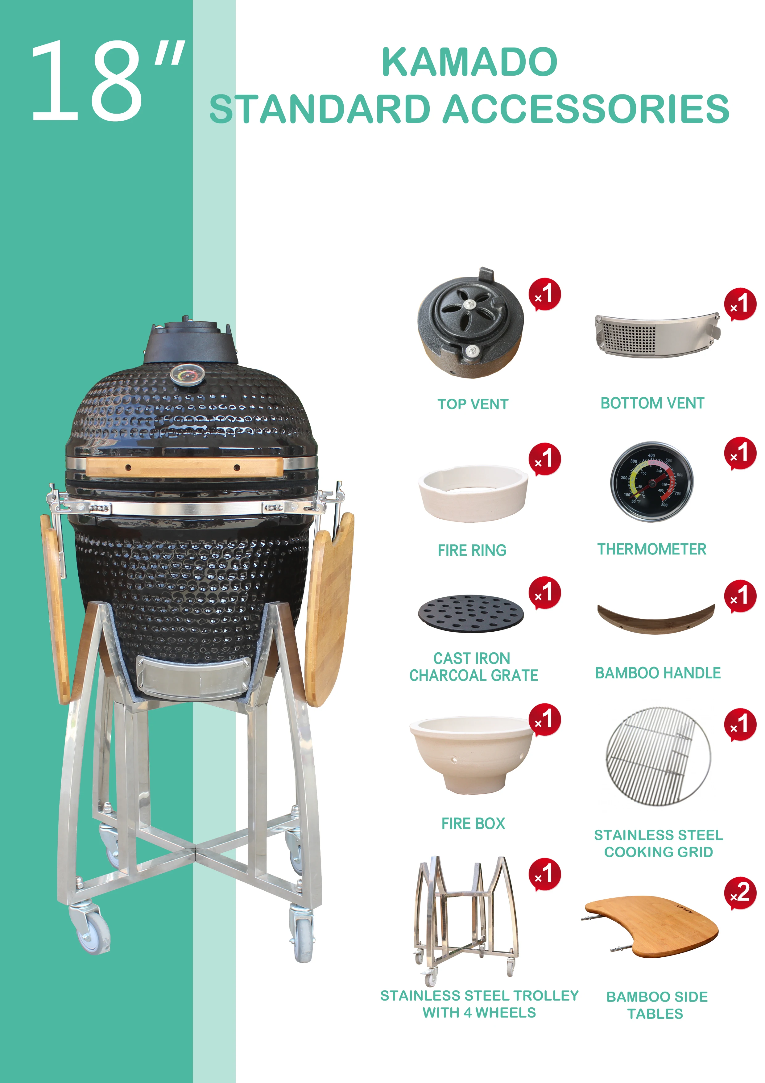 Auplex Kamado 18 Inch Outdoor Rotisserie BBQ Stove