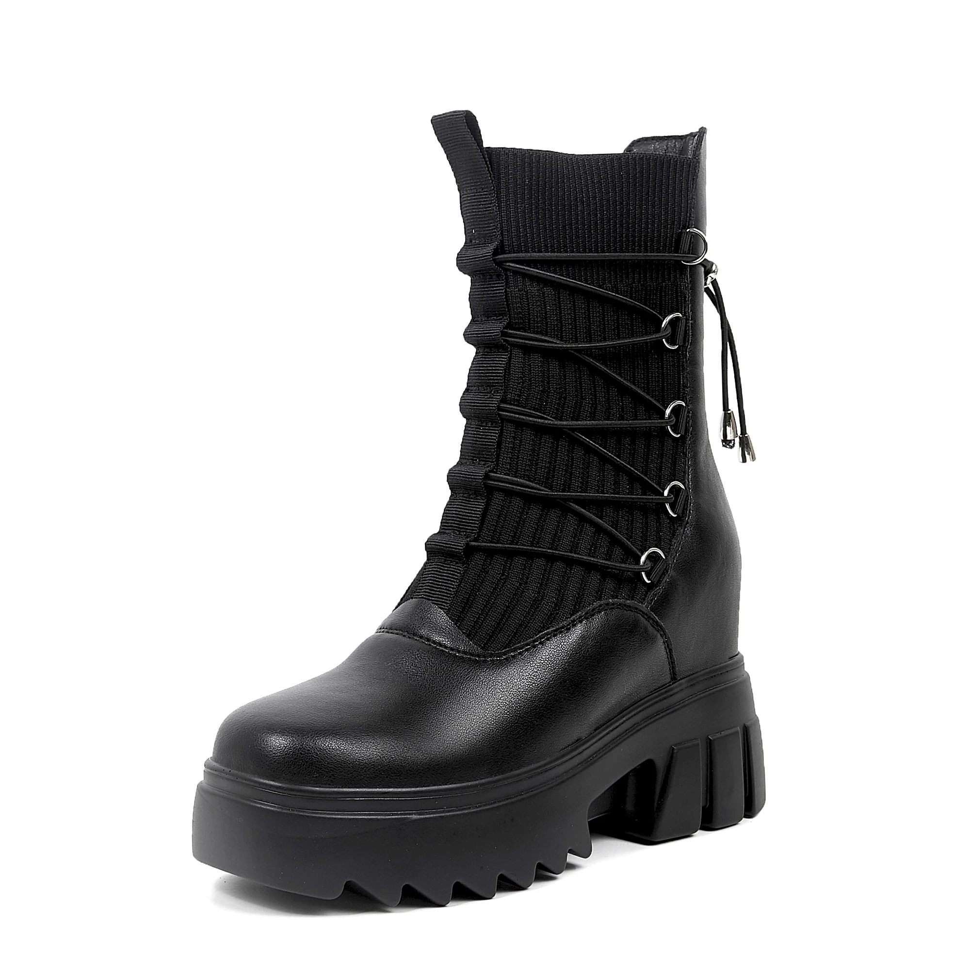 platform shoes women hidden wedge leather mesh lace ankle