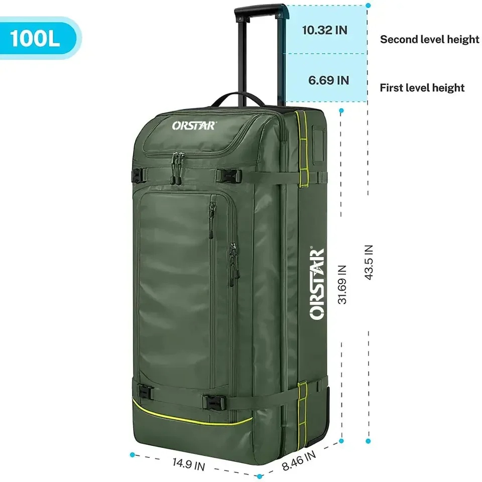Rolling Duffle Bag With Wheels Water Repellent Large Wheeled Travel Duffel Luggage With Rollers