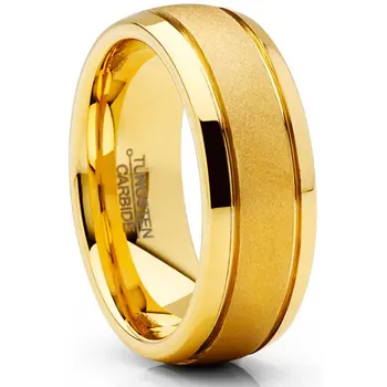 8mm Gold Plated Sandblasted Tungsten Ring For Men Women Trendy Engagement Wedding Band Domed Comfort Fit